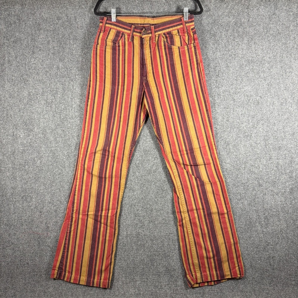 VTG 60s Levis Sta-Prest Striped Flare Pants Retro Multicolor Hippie Size 28x32